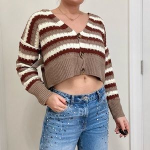 Multi Stripe V-neck Cropped Cardigan